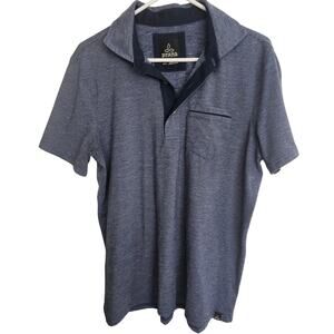 Prana Polo Shirt Men M Blue Casual SS Pullover Stretch Minimalist Travel Striped